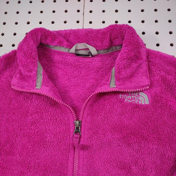 North Face Girls Pink Fluffy Fleece Zip Up Jacket, Size Medium - Picture 8 of 8